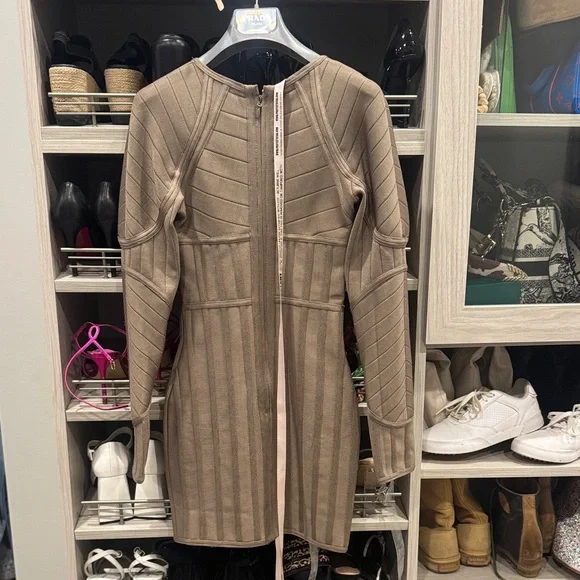 House of CB Structured Taupe Long Sleeve Dress - Picture 2 of 4